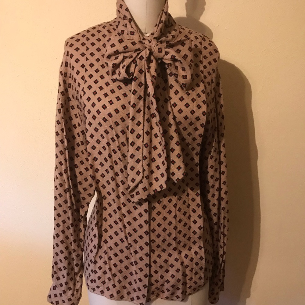 Vintage 1980s Dior print blouse pussy bow 12